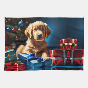 KERSTMIS GOUDEN RETRIEVER PUPPY THEEDOEK