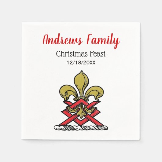Kerstmis Gouden Rode Heraldische Crest Fleur de Li Servetten (Voorkant)