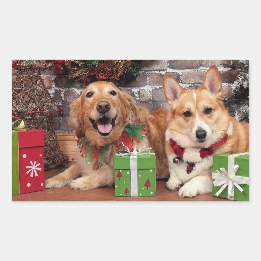 Kerstmis - Gouden Sidney - Corgi Cal Rechthoekige Sticker (Voorkant)