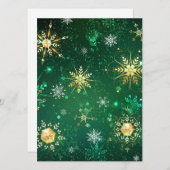 Kerstmis Gouden Sneeuwvlokken op Groene Achtergron Aankondiging (Voorkant / Achterkant)