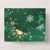 Kerstmis Gouden Sneeuwvlokken op Groene Achtergron All In One Uitnodiging (Achterkant)