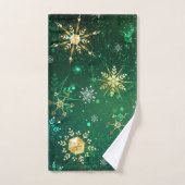 Kerstmis Gouden Sneeuwvlokken op Groene Achtergron Bad Handdoek (Handdoek)
