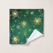 Kerstmis Gouden Sneeuwvlokken op Groene Achtergron Bad Handdoek (Wasdoekje)