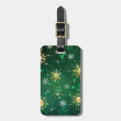 Kerstmis Gouden Sneeuwvlokken op Groene Achtergron Bagagelabel (Voorkant verticaal)