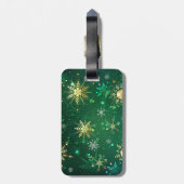 Kerstmis Gouden Sneeuwvlokken op Groene Achtergron Bagagelabel (Achterkant verticaal)