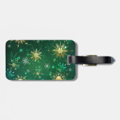 Kerstmis Gouden Sneeuwvlokken op Groene Achtergron Bagagelabel (Achterkant horizontaal)