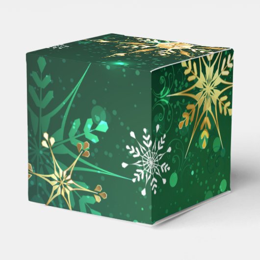 Kerstmis Gouden Sneeuwvlokken op Groene Achtergron Bedankdoosjes (Achterkant)
