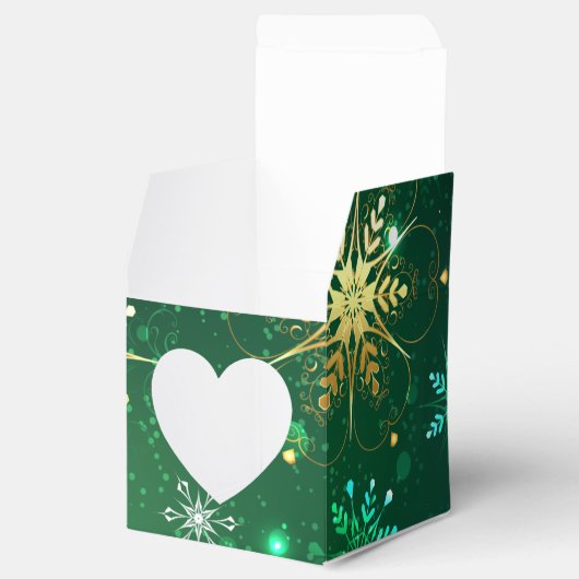 Kerstmis Gouden Sneeuwvlokken op Groene Achtergron Bedankdoosjes (Geopend)