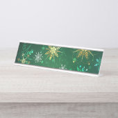 Kerstmis Gouden Sneeuwvlokken op Groene Achtergron Bureau Naambordje (Voorkant)