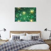 Kerstmis Gouden Sneeuwvlokken op Groene Achtergron Canvas Afdruk (Insitu (Slaapkamer))