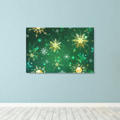Kerstmis Gouden Sneeuwvlokken op Groene Achtergron Canvas Afdruk (Insitu (Houten vloer))