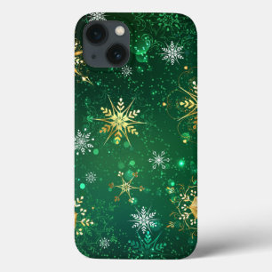 Kerstmis Gouden Sneeuwvlokken op Groene Achtergron Case-Mate iPhone Case