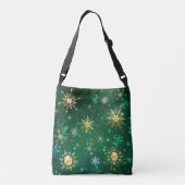 Kerstmis Gouden Sneeuwvlokken op Groene Achtergron Crossbody Tas (Achterkant)