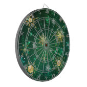 Kerstmis Gouden Sneeuwvlokken op Groene Achtergron Dartbord (Voorkant Links)
