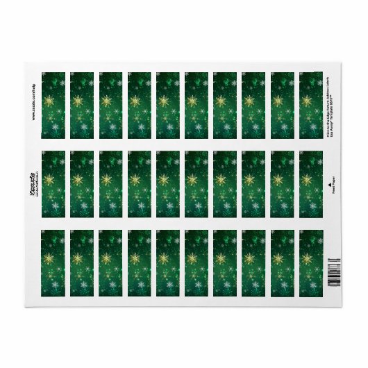 Kerstmis Gouden Sneeuwvlokken op Groene Achtergron Etiket (Full Sheet)