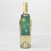 Kerstmis Gouden Sneeuwvlokken op Groene Achtergron Flessenhanger (Op fles)