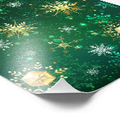 Kerstmis Gouden Sneeuwvlokken op Groene Achtergron Foto Afdruk (Hoek)