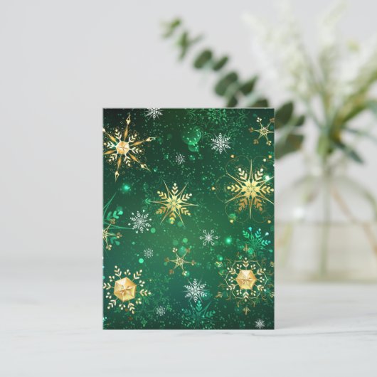 Kerstmis Gouden Sneeuwvlokken op Groene Achtergron Informatiekaartje (Staand voorkant)