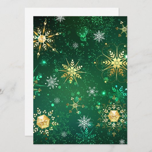 Kerstmis Gouden Sneeuwvlokken op Groene Achtergron Kaart (Voorkant / Achterkant)