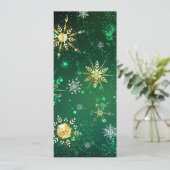 Kerstmis Gouden Sneeuwvlokken op Groene Achtergron Kaart (Staand voorkant)
