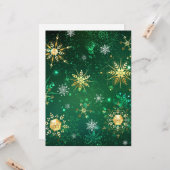 Kerstmis Gouden Sneeuwvlokken op Groene Achtergron Kaart (Voorkant / Achterkant in situ)