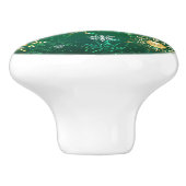 Kerstmis Gouden Sneeuwvlokken op Groene Achtergron Keramische Knop (Zijkant)