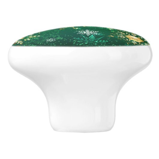 Kerstmis Gouden Sneeuwvlokken op Groene Achtergron Keramische Knop (Zijkant)