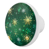 Kerstmis Gouden Sneeuwvlokken op Groene Achtergron Keramische Knop (Rechts)