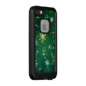 Kerstmis Gouden Sneeuwvlokken op Groene Achtergron LifeProof iPhone Hoesje (Achterkant / rechts)