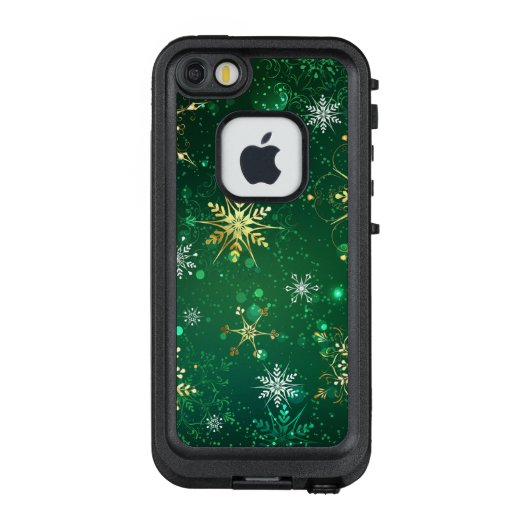Kerstmis Gouden Sneeuwvlokken op Groene Achtergron LifeProof iPhone Hoesje (Achterkant)