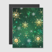 Kerstmis Gouden Sneeuwvlokken op Groene Achtergron Magnetische Uitnodiging (Voorkant / Achterkant)