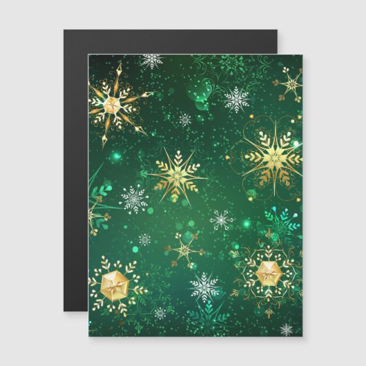 Kerstmis Gouden Sneeuwvlokken op Groene Achtergron Magnetische Uitnodiging (Voorkant / Achterkant)