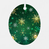 Kerstmis Gouden Sneeuwvlokken op Groene Achtergron Metalen Ornament (Voorkant)