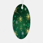 Kerstmis Gouden Sneeuwvlokken op Groene Achtergron Metalen Ornament (Voorkant Rechts)