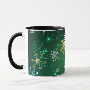Kerstmis Gouden Sneeuwvlokken op Groene Achtergron Mok