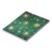Kerstmis Gouden Sneeuwvlokken op Groene Achtergron Notitieblok (Linkerzijde)