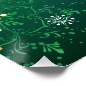 Kerstmis Gouden Sneeuwvlokken op Groene Achtergron Perfect Poster (Hoek)