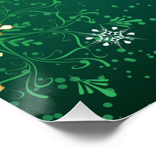 Kerstmis Gouden Sneeuwvlokken op Groene Achtergron Perfect Poster (Hoek)