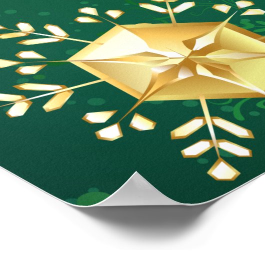 Kerstmis Gouden Sneeuwvlokken op Groene Achtergron Poster (Hoek)