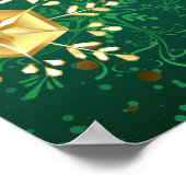 Kerstmis Gouden Sneeuwvlokken op Groene Achtergron Poster (Hoek)