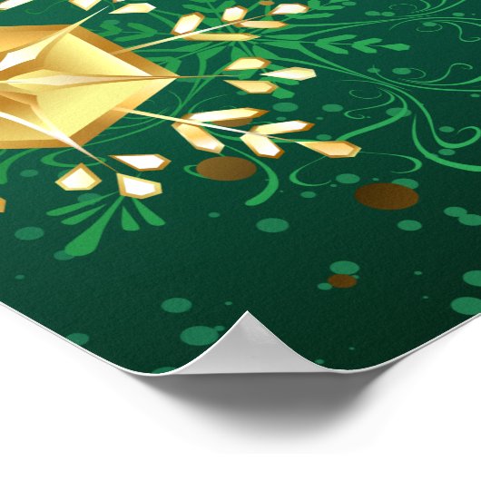 Kerstmis Gouden Sneeuwvlokken op Groene Achtergron Poster (Hoek)