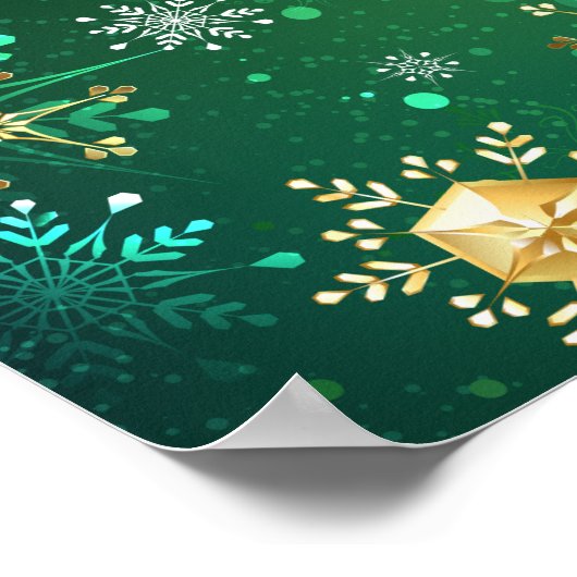 Kerstmis Gouden Sneeuwvlokken op Groene Achtergron Poster (Hoek)