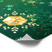 Kerstmis Gouden Sneeuwvlokken op Groene Achtergron Poster (Hoek)