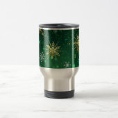Kerstmis Gouden Sneeuwvlokken op Groene Achtergron Reisbeker (Center)
