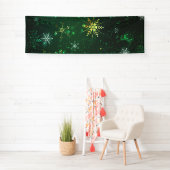 Kerstmis Gouden Sneeuwvlokken op Groene Achtergron Spandoek (Insitu)