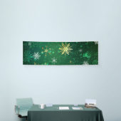 Kerstmis Gouden Sneeuwvlokken op Groene Achtergron Spandoek (Beurs)