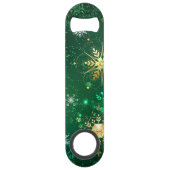 Kerstmis Gouden Sneeuwvlokken op Groene Achtergron Speed Flessenopener (Achterkant)