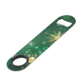 Kerstmis Gouden Sneeuwvlokken op Groene Achtergron Speed Flessenopener (Achterkant Gekanteld)