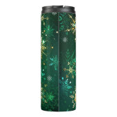 Kerstmis Gouden Sneeuwvlokken op Groene Achtergron Thermosbeker (Achterkant)