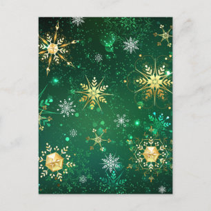 Kerstmis Gouden Sneeuwvlokken op Groene Achtergron Uitnodiging Briefkaart